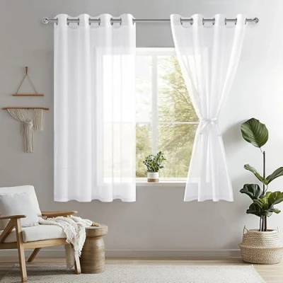 Afbeelding van DWCN Sheer Set van 2 transparante gordijnen met oogjes, voor woonkamer, kinderkamer, slaapkamer, wit, 145 x 140 cm (H B)