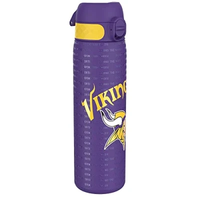 Afbeelding van ION8 Drinkfles van roestvrij staal, 600 ml, lekvrij, gemakkelijk te openen, veilige vergrendeling, vaatwasmachinebestendig, draaggreep, duurzaam, 3D motief NFL, Vikingen