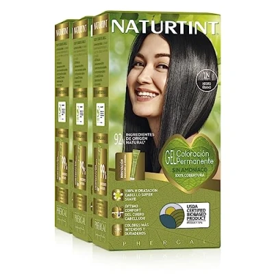 Afbeelding van Naturtint Biobased Ammoniakvrije kleuring 100% dekking van wit haar plantaardige ingrediënten natuurlijke en duurzame kleur 1N ebbenhout zwart 3 stuks