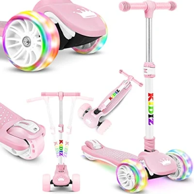 Afbeelding van KIDIZ® Kinderstep 3 wielen Step Scooter Kinderscooter X Pro2 met PU LED oplichtende Opvouwbaar pedaal Kinderstepjes in hoogte verstelbare City voor jongens en meisjes 12 jaar Roze