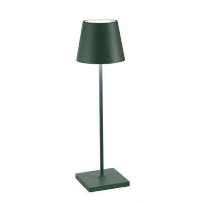 Afbeelding van Zafferano Poldina Pro Tafellamp Oplaadbare Buitenlamp Donkergroen IP65 Spatwaterdicht Bureaulamp Snoerloos Dimbare LED Lamp Tuinlamp met Draadloos Oplaadstation 38 cm x Ø 11cm