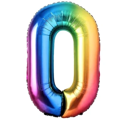 Afbeelding van ballon 10 20 30 40 50 60 70 80 90 jaar nummer 0 folie meerkleurig metallic multicolor XXL groot 100 cm decoratie verjaardag lucht of helium