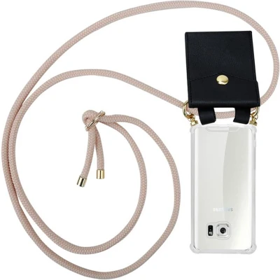 Afbeelding van Cadorabo Hoesje geschikt voor Samsung Galaxy S6 in PEARLY ROSE GOUD Silicone Mobiele telefoon ketting beschermhoes met gouden ringen, koordriem en afneembare etui