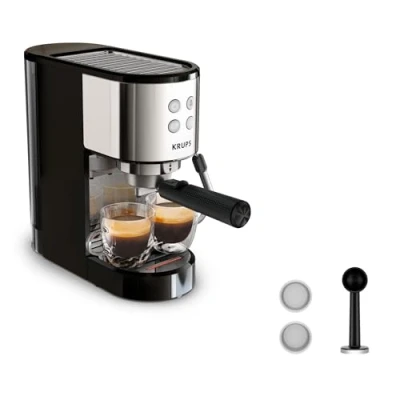 Afbeelding van Krups Virtuoso Essential XP441810 Espressomachine, 15 bar, roestvrijstalen toepassingen, slank design, bedieningspaneel, 4 functies, met accessoires, Barista, roestvrij staal