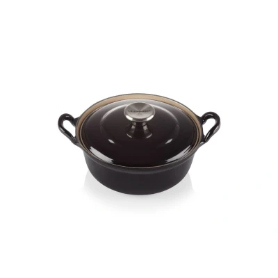 Afbeelding van Le Creuset Gietijzeren Ronde Braadpan Met Plaatstalen Deksel In Ebbenzwart 32cm 7,8l