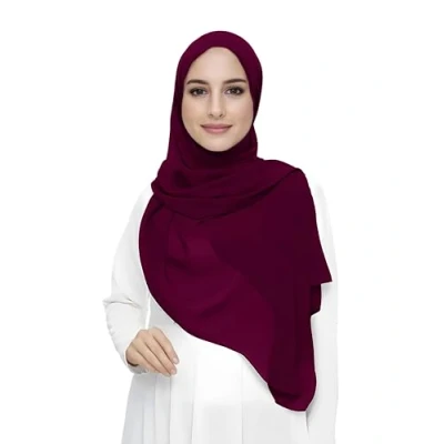 Afbeelding van Lina &amp; Lily Chiffon hijab sjaal voor dames van lichtgewicht stof, Bourgondië Rood
