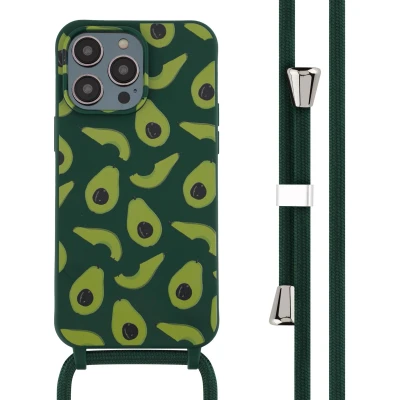 Afbeelding van iPhone 14 Pro Max hoesje met koord iMoshion Siliconen design Groen / Avocado Green