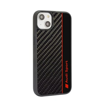 Afbeelding van Audi Sporthoes, compatibel met iPhone 14 Plus, schokabsorberende hoes koolstof, precieze uitsparingen voor camera, aansluitingen en knoppen, zwart incl