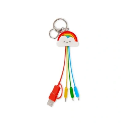 Afbeelding van Legami Link Up Multi oplaadkabel Rainbow thema met sleutelhouder, 4 oplaadkabels, USB, type C, Micro Lightning, USB C adapter, TPE gecoate kabel