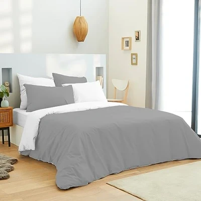 Afbeelding van Univers Décor COMPLEET 6 PACK ANTRACIET/WIT OMKEERBAAR DEKBEDOVERTREK VOOR KINGSIZE BED 180 X 200 CM
