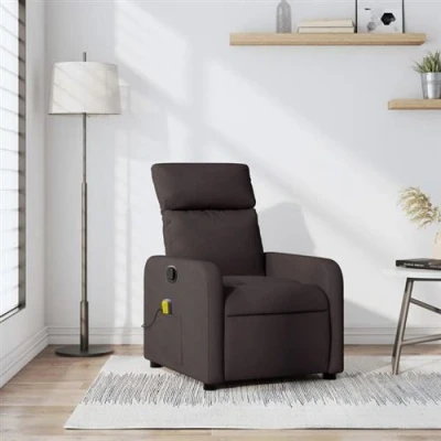Image de vidaXL Fauteuil de massage inclinable Marron foncé Tissu372458