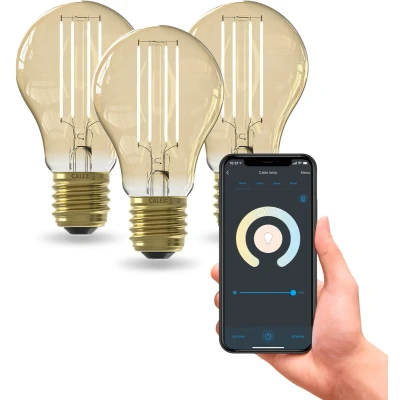 Afbeelding van Calex Slimme LED Lamp Set van 3 stuks Wifi Filament Verlichting E27 Smart Lichtbron Goud Dimbaar Warm Wit licht 7W