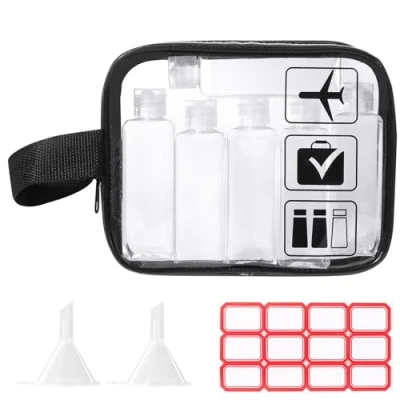 Afbeelding van Diboniur Toilettas voor reizen, reisfles, 10 delig, reisset, vliegtuig, lege fles, 100 ml, met 2 kleine trechters, reisaccessoires shampoo, crème, liquidi e lotion, clear,, Helder,