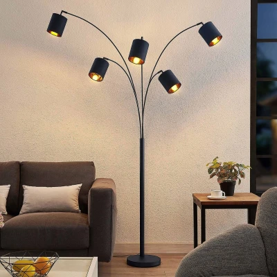 Afbeelding van Lindby vloerlamp 5lichts staal, textiel, kunststof H: 204 cm E14 zwart, goud