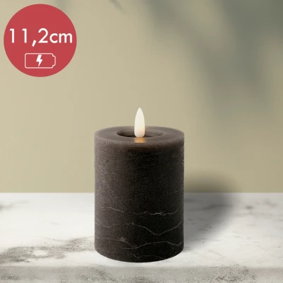 Afbeelding van LED kaars wax grijs met vlam effect voor binnen 7 x 11,2cm
