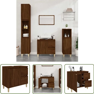 Afbeelding van Badkamerkast 65x33x60 cm bewerkt hout bruineikenkleurig