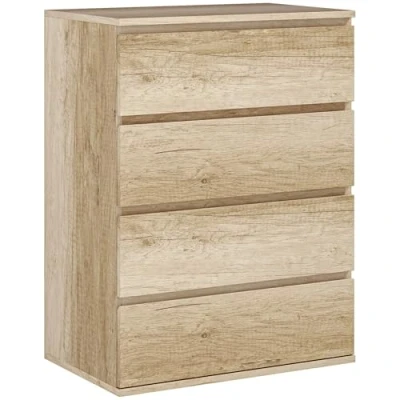 Afbeelding van HOMCOM commode met 4 laden, voor slaapkamer, eenvoudig opbergmeubel zacht sluitmechanisme, moderne stijl woonkamer, 60 x 40 80 cm, natuurlijk houteffect