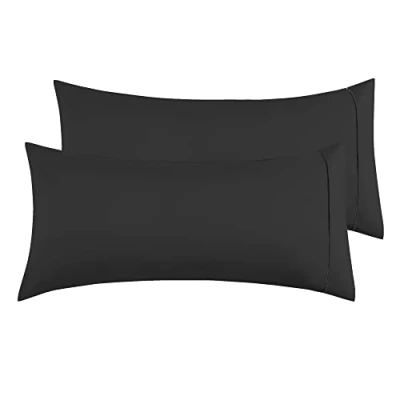 Afbeelding van Kussenslopen, microvezel, zwart, 50 x 90 cm, 2 stuks, kussensloop met omslagsluiting