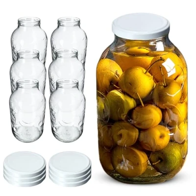 Afbeelding van KADAX Weck Set van 6 ronde glazen voorraadpotten 5 liter om in te steken met schroefdeksel Voor jam, inmaken enz. Wit