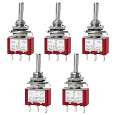 Afbeelding van Heschen 5 stuks mini tuimelschakelaar (ON) Off SPDT, MTS 123, 3 polig, 2A 250V, 5A 120V