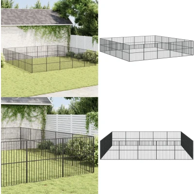 Afbeelding van vidaXL Hondenkennel 20 panelen gepoedercoat staal zwart