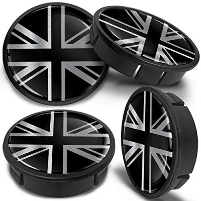 Afbeelding van Skino Eu® 4 x 60 mm ABS Plastic 3D Gel Siliconen Naafdoppen Middendoppen Auto Wieldoppen Universele Velg Naafdop Zwart Zilver Britse Vlag UK CX 29