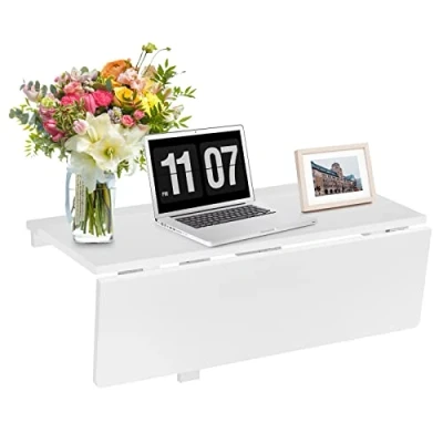 Afbeelding van COSTWAY Wandtafel, inklapbaar, grenenhout, dubbele dienbladen, keukentafel, opvouwbaar, 80 x 60 43 cm (wit)