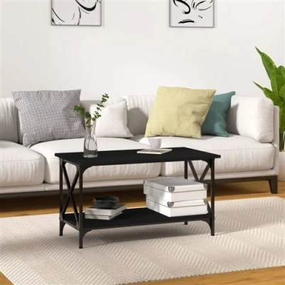 Afbeelding van Salontafel 80x45x45 cm bewerkt hout en ijzer zwart
