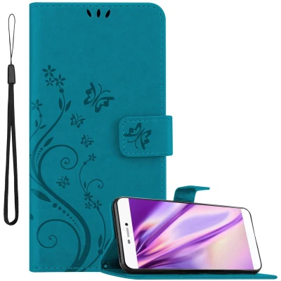 Afbeelding van Cadorabo Hoesje geschikt voor Huawei P8 in BLOEMEN BLAUW Beschermhoes bloemmotief met magnetische sluiting, standfunctie en kaartsleuven Book Case Cover Etui