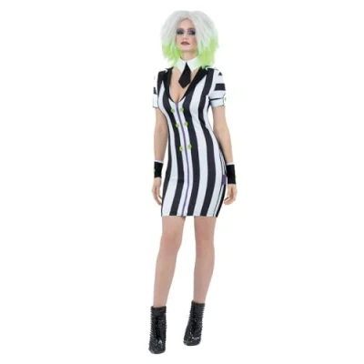 Afbeelding van Smiffy&#039;s Horror Films Kostuum Spannende Beetlejuice Vrouw Zwart / Wit XL Halloween Verkleedkleding