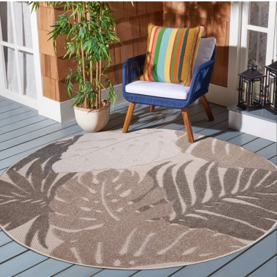Afbeelding van Binnen en Buiten Vloerkleed Floral Outdoor Laagpolig Tapijt Beige 120 cm rond