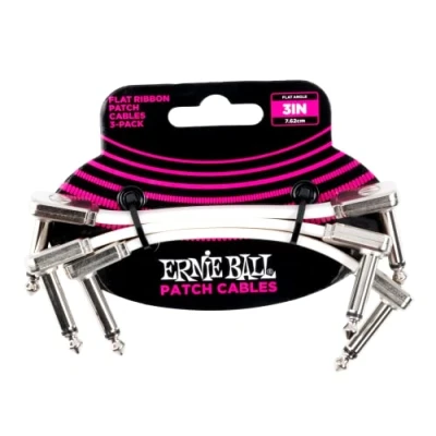 Image de Ernie Ball 6384 Câbles Instrument patch pack de 3 coudé fin et plat 7,5 cm blanc