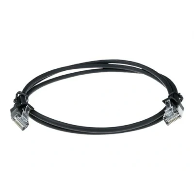 Image de ACT Cordon de raccordement RJ 45 (M) pour 50 cm 3.8 mm U / FTP (Paire torsadée blindée) CAT 6a sans crochet, moulé, bloqué noir, RAL 9011