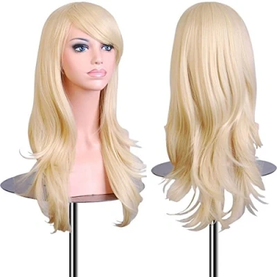 Afbeelding van EmaxDesign 70 cm Hoge Kwaliteit Cosplay Pruik Voor Vrouwen Lange Volledige Krullend Golvend Hittebestendig Mode Glamour met Gratis &amp; Kam (Kleur: Lichtblond)