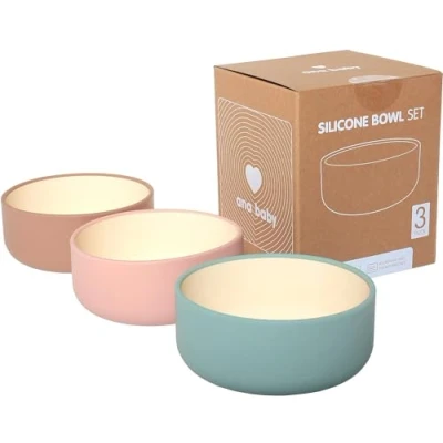 Afbeelding van ana baby Set van 3 siliconen kommen in pastelkleur, voedselveilige en BPA vrij, perfect om te spenen, vaatwasser magnetronbestendig