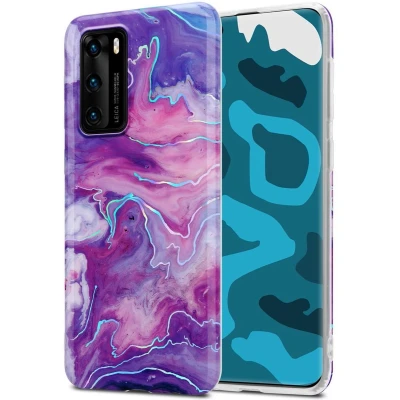 Afbeelding van Cadorabo Hoesje geschikt voor Huawei P40 in Paars Roze Marmer No. 19 Beschermhoes gemaakt van TPU siliconen Case Cover met mozaïek motief