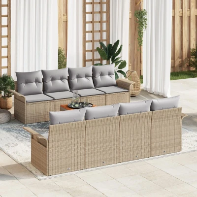 Afbeelding van vidaXL 9 delige Tuin Sofa Set met Kussens Beige Poly Rattan Acacia