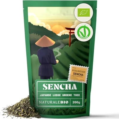 Image de Thé vert Sencha Japonais Bio Upper grade de 200g. Bio, Naturel et Pur, en vrac première récolte cultivée au Japon. Organic Japanese Green Tea. NaturaleBio