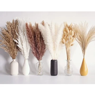 Afbeelding van pampasgras, 110 stuks, klein, natuurlijk boeket met gedroogde bloemen, boho decoratie voor woonkamer, tafel, slaapkamer, bruiloft, badkamer