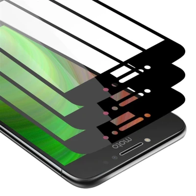 Afbeelding van Cadorabo 3x Screenprotector geschikt voor Motorola MOTO E4 Volledig scherm pantserfolie Beschermfolie in TRANSPARANT met ZWART Getemperd (Tempered) Display beschermend glas 9H hardheid 3D Touch
