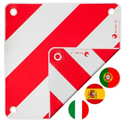 Afbeelding van valonic Verkeersbord 3 in 1 voor Italië, Spanje en Portugal robuust pvc, 50 x cm, reflecterend, camper, caravan, fietsendrager