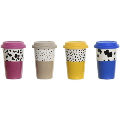 Afbeelding van Kop met deksel DKD Home Decor Multicolour dieren Stads 400 ml (4 Stuks)