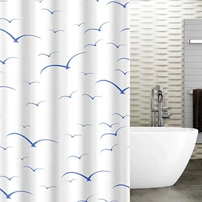 Afbeelding van Douchegordijn meeuwen, 180 x cm, waterafstotend textiel, polyester, 12 gordijnringen