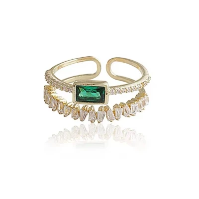 Afbeelding van Luxe Dames Ring Lichtgroen Dubbellaagse Zirkoon Goud Kleur met Zirkonia RVS