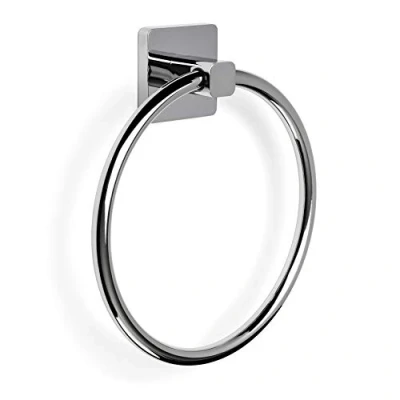Afbeelding van Handdoekring uit de Kalo collectie, in verchroomd zamak met 3M kleefsysteem, comfortabel en zonder boren. Afmetingen: 19,5 x 5,5 22 cm