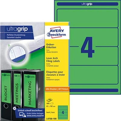 Afbeelding van Avery Zweckform L4768 20 ordnerrugetiketten ft 19,2 x 6,1 cm (b h), 80 etiketten, groen etiket