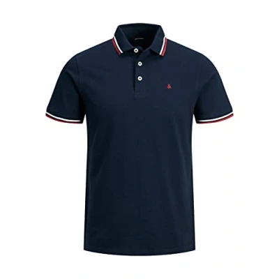 Afbeelding van JACK &amp; JONES JEPAULOS Poloshirt voor heren, slim fit, effen, zomershirt, korte mouwen, basic piqué katoen, marineblauw