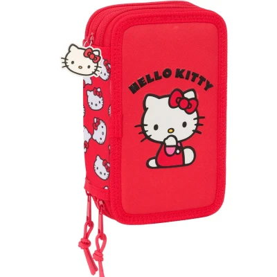 Afbeelding van Driedubbele Pennenzak Hello Kitty Iconic Wit Rood 12,5 x 19,5 5,5 cm 37 Onderdelen
