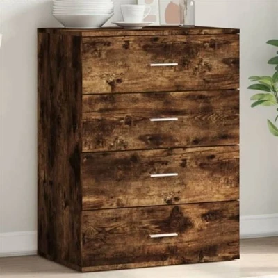 Afbeelding van Dressoir 60x39x80 cm bewerkt hout gerookt eikenkleurig