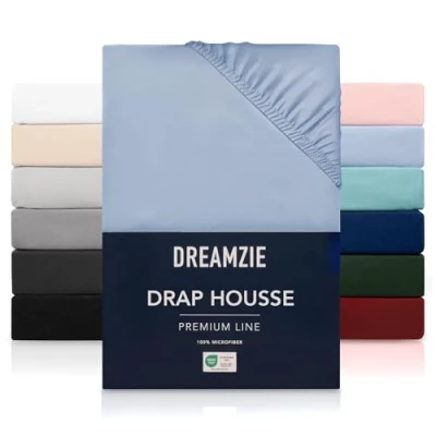 Afbeelding van Dreamzie Hoeslaken 200 x cm, 100% microvezel, voor dikke matrassen tot 30 cm dik, blauw, getest op schadelijke stoffen (Oeko Tex), laken met elastiek